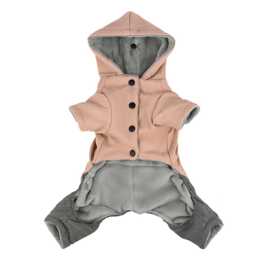 Hooded Dog Winter Coat 4-Legged Flannel Warm Insulated Pet Jacket for Teddy & Small Dogs