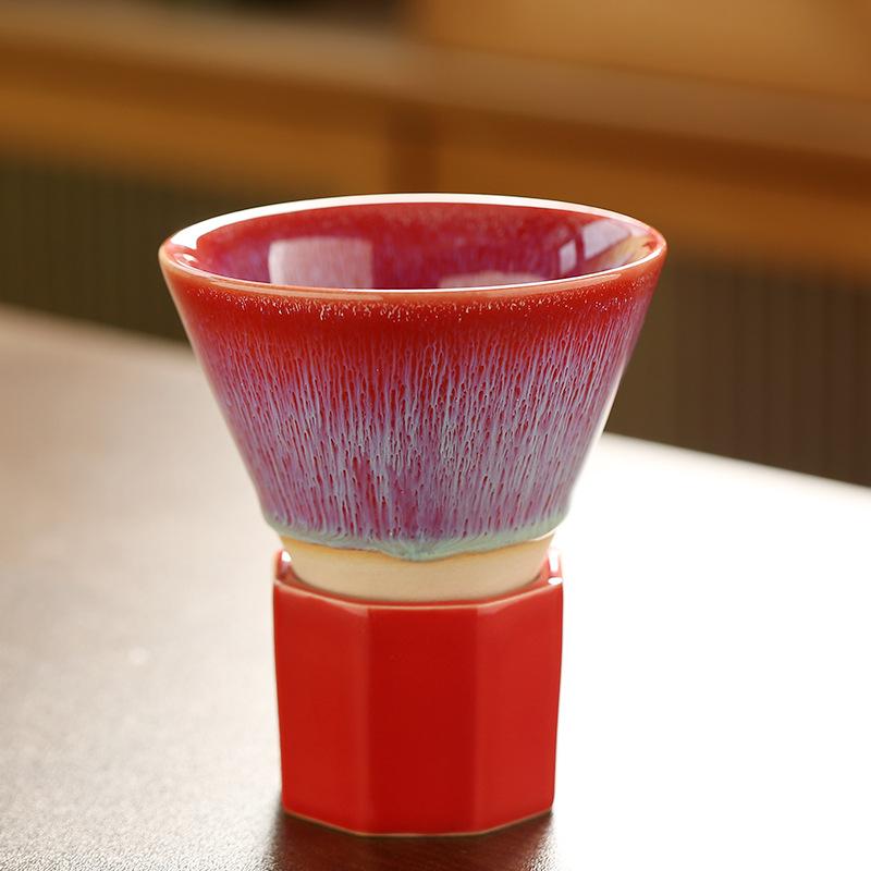 Japanese Retro Ceramic Coffee Mugs Household Kitchen Kiln Change Flow Glaze Funnel Cup with Base Restaurant Dessert Utensils