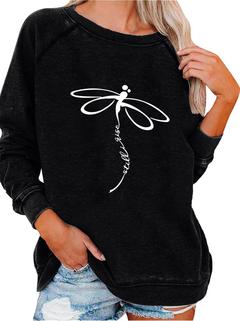 Women's Pullover Sweatshirt Oversized Sweatshirt Women's Spring/Fall Fashion Dragonfly Print Top