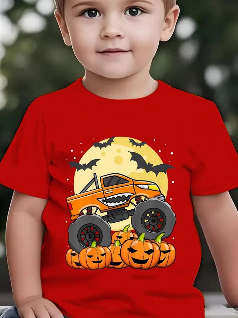 Kids' T-Shirt Truck Graphic 3D Print T-Shirt Halloween Pumpkin Themed Casual Short-Sleeved Summer Party Children's Clothing Boy