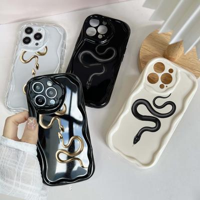 N71 Black Gold Snake Soft Wavy Phone Cases for Samsung A54 A34 A13 A14 S23 S24 Ultra Xiaomi Redmi Note 13 Realme Infinix Protective Bumper Cover