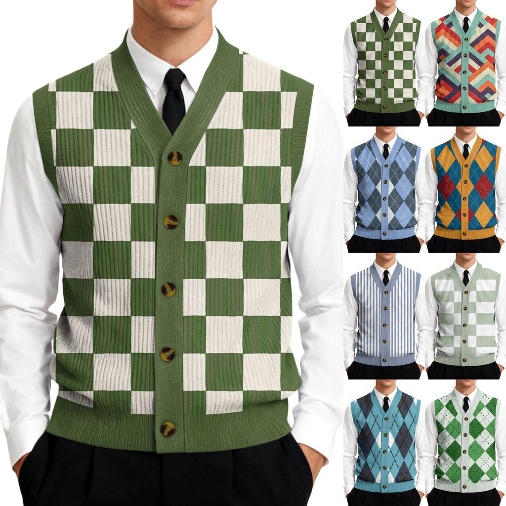 Men's V-Neck Sleeveless Knit Cardigan Vest