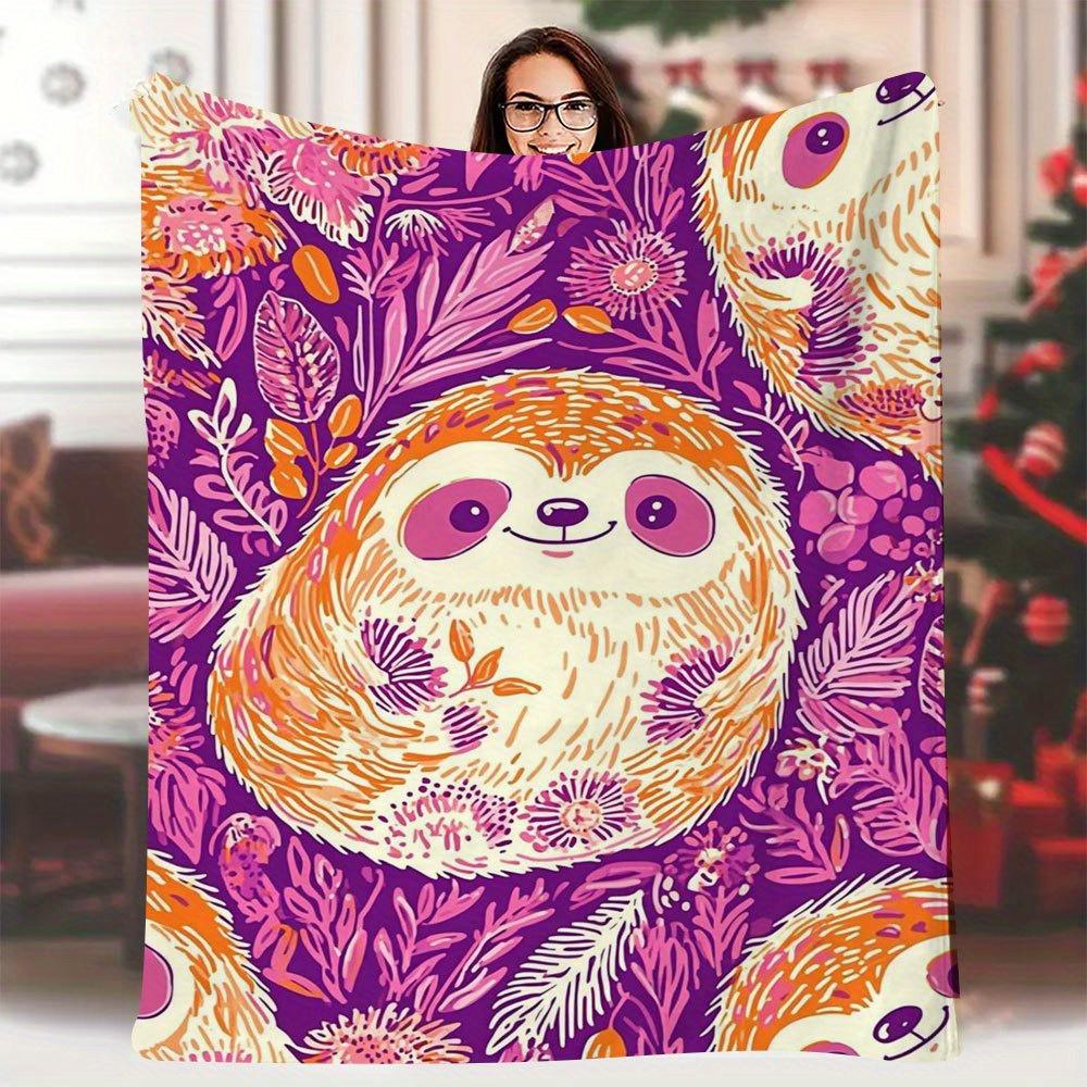

1pc 60x80 Inch Retro Sloth & Floral Print Blanket - Soft 100+ Thread Count All-Season Throw for Bedroom, Living Room, Office 70x100cm28x39in