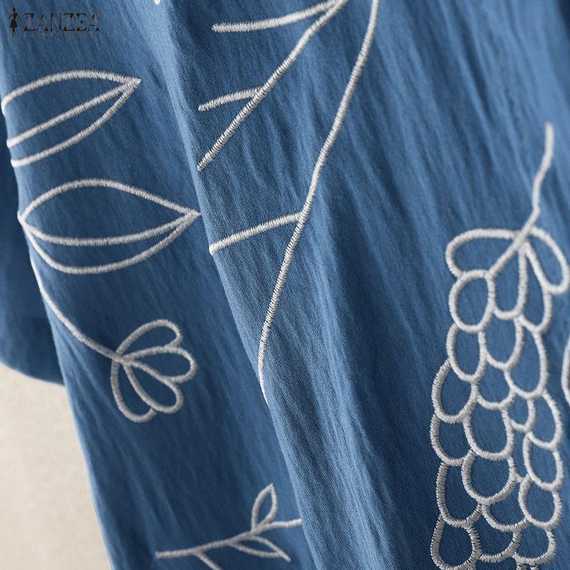 ZANZEA Women Casual Turn Down Collar Short Sleeve Print Shirt Dress