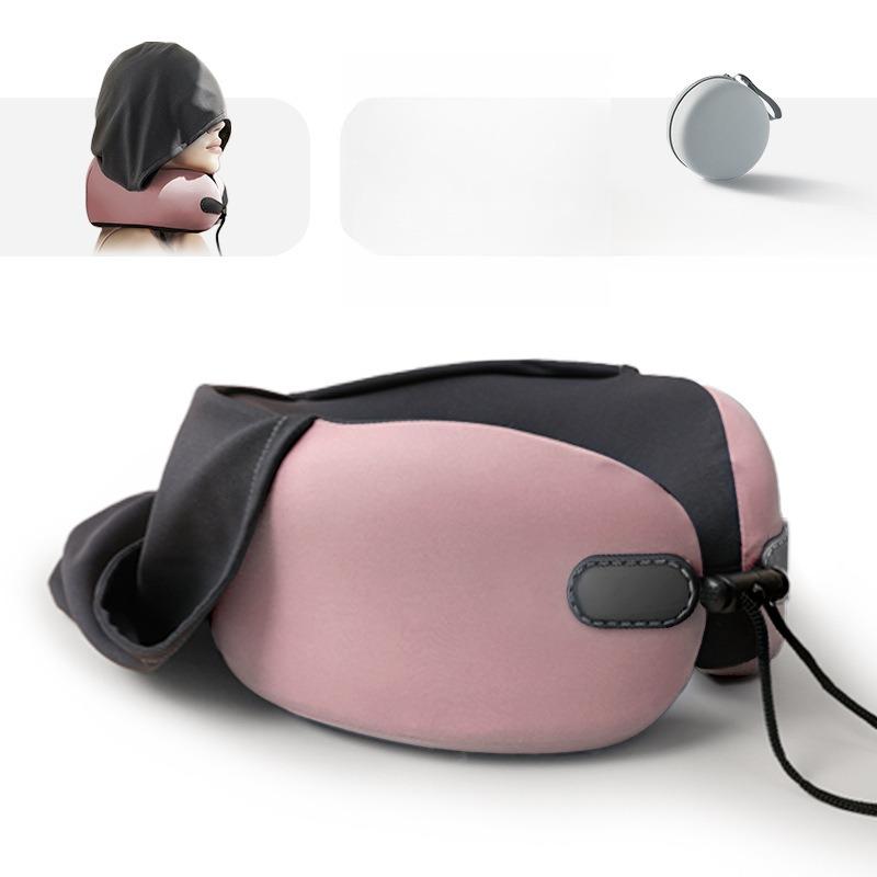 

Foldable Hooded Neck Pillow Memory Foam, Travel Pillow for Airplane Office Nap Portable & Storage Design with Adjustable Strap 24x10cm
