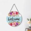 Flower Wooden Hanging Sign, Welcome Watercolor Floral Door Sign, 11.8"X11.8" Circle Farmhouse Rustic Front Door Hanger Sign