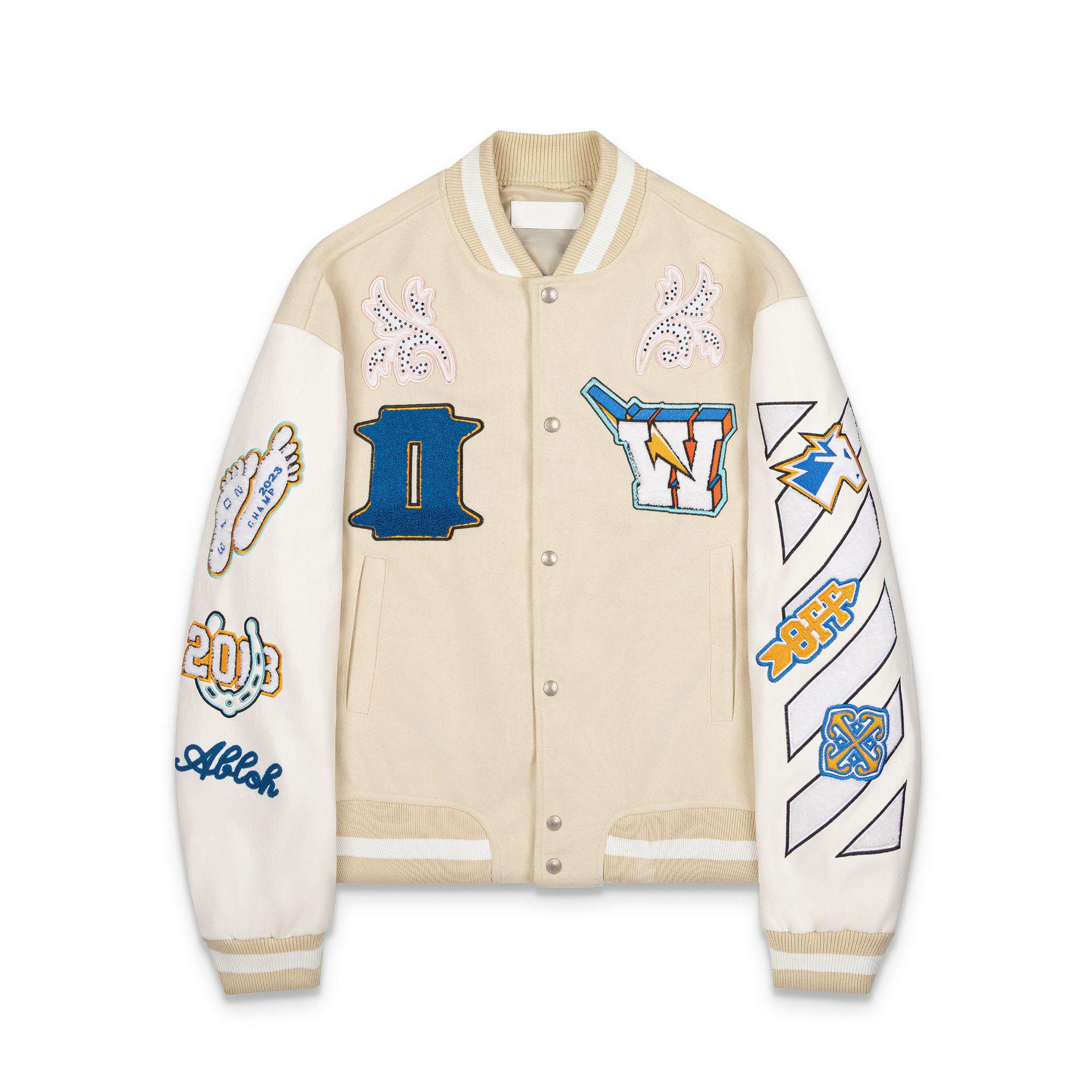 

2024 Unisex OW Trojan Horse Letter Pattern Baseball Jacket - Spring/Autumn. M абрикосовый
