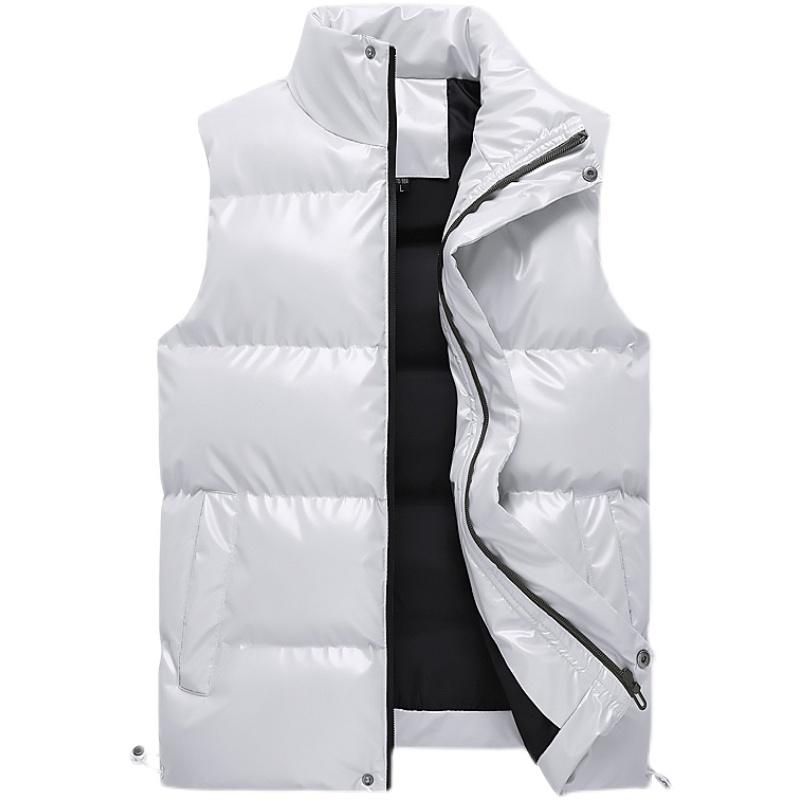 Men's Sleeveless Jacket Fashion Vest Winter Warm Pockets Cotton Padded Jackets Mens White Black Waistcoat 5Xl