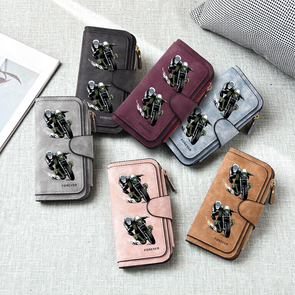 Biker Pattern Long Wallet Forever Printed Multi Slot Portable PU Leather Purse for Daily Use