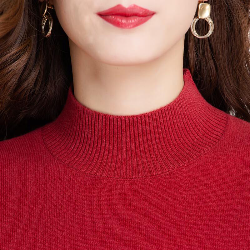 Women's Pure Wool Semi-High Neck Pullover Sweater
