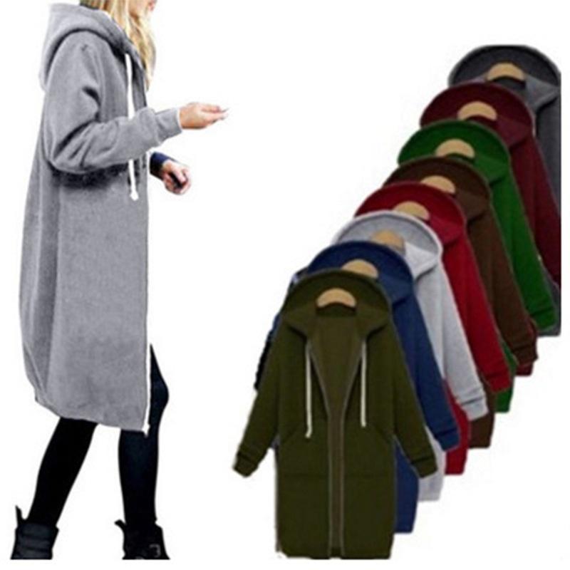 Sleeve Long Women Zip Up Hooded Hoodie Jacket Jumper Cardigan Coat Plus Size