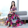 Summer New Long Dress Summer Printing Middle-aged and Elderly Young Women Medium and Long Skirt Short Sleeve Large Size Ice Silk Skirt