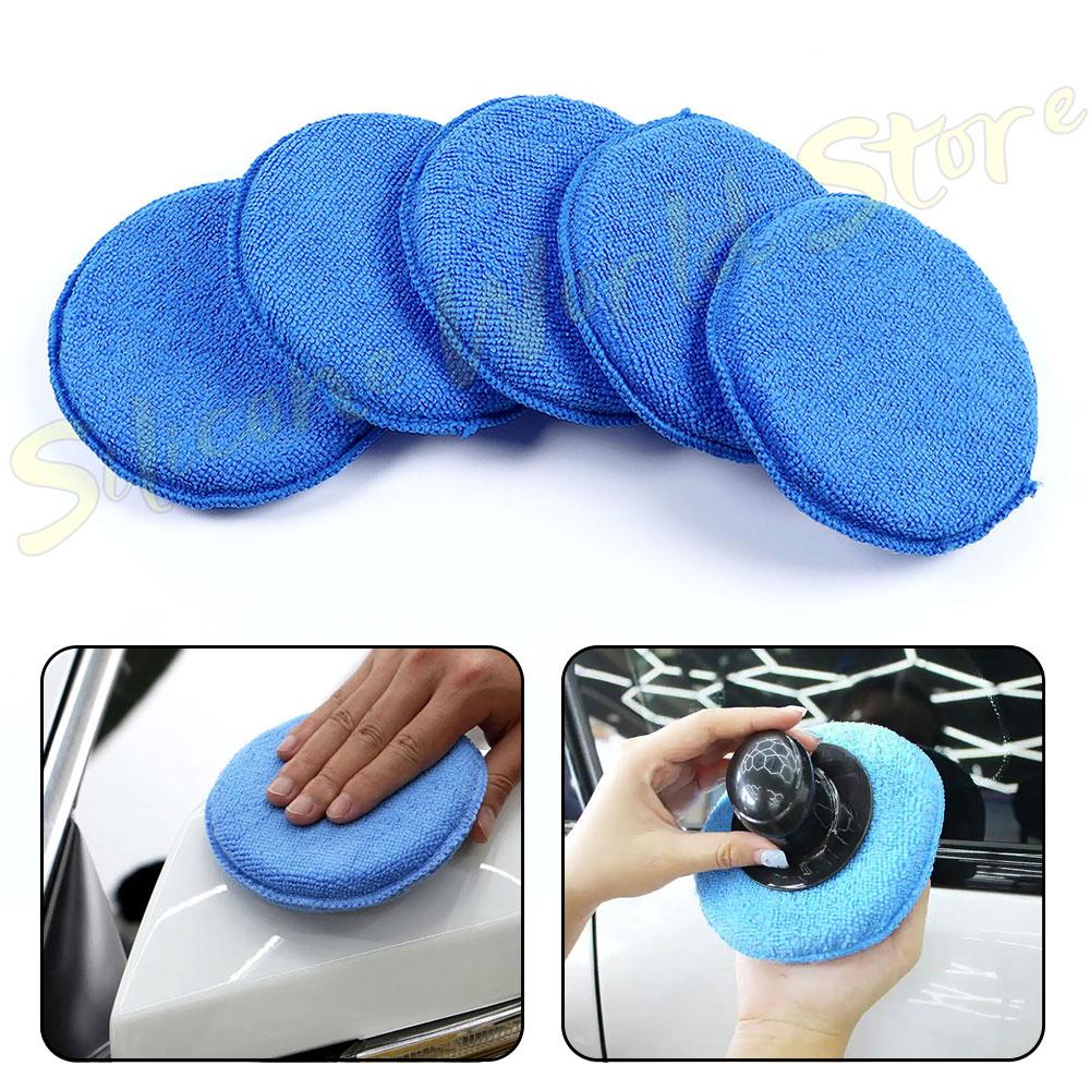 Silicone World 5PCS Car Waxing Polishing Sponge Block Microfiber Round Foam Applicator Pad Car Detailing Care Cleaning Tools