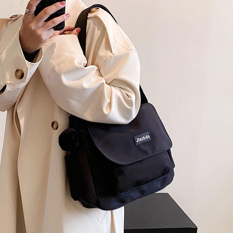 Simple School Student Shoulder Bag Nylon Handbags Solid Color Leisure Large Capacity Messenger Bag Male Female Tote Bag Satchels