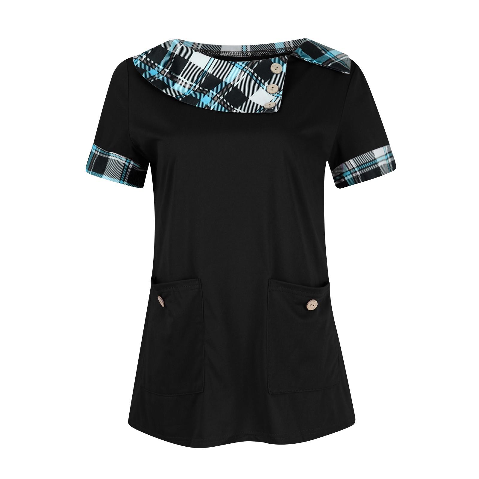 

Женская модная футболка большого размера с круглым вырезом и карманом на пуговицах и коротким рукавом L чёрный