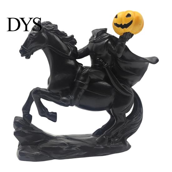 Gothic Home Decoration Headless Horseman Statue with Pumpkin, Horror Knight Holding Pumpkin Lantern Figurine Ornament, Halloween Horse Sculpture Decor