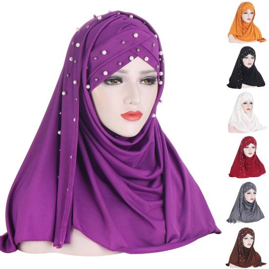 Head Wrap Fashion Women Headscarf Round Beads Faux Pearl Headwear Scarf for Daily Life