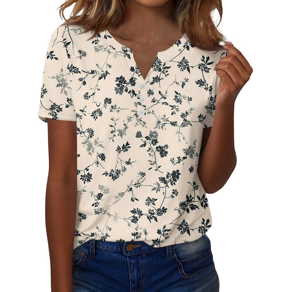 Sommer Oberteile für Damen Knopfleisten Blusen für Damen Elegant Lässig V-Ausschnitt T-Shirts