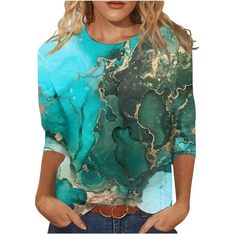Fashionable Women's Flower Print Short Sleeves Simple Top Soft Top T-Shirts Women’s