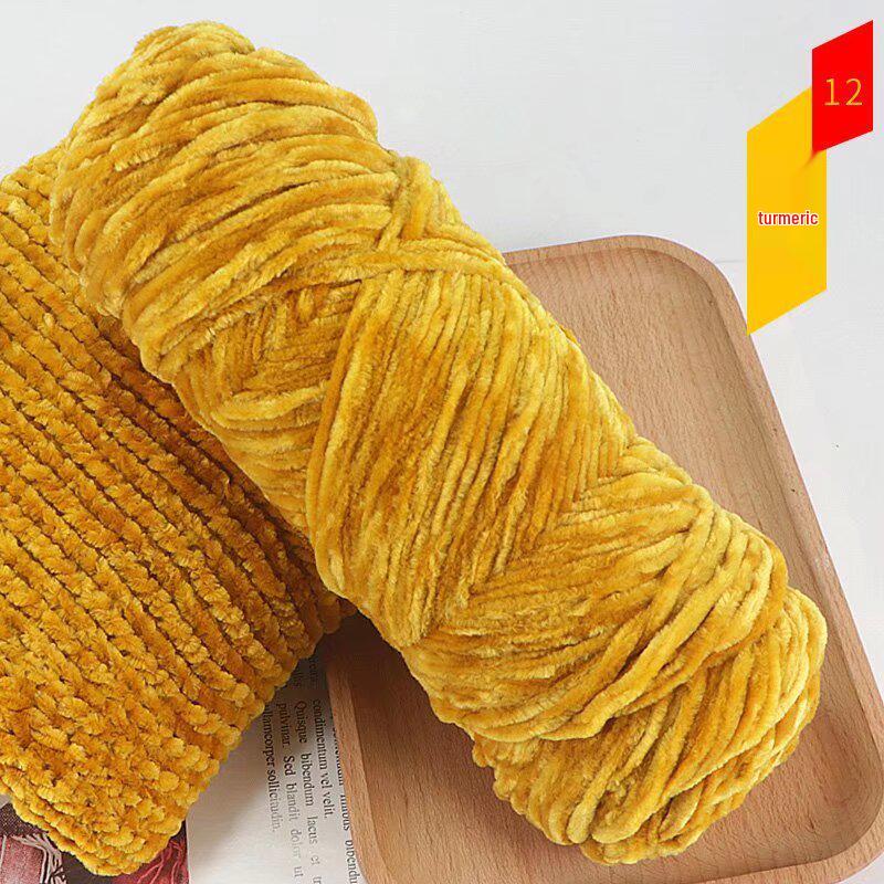 Chenille Golden Silk Velvet Yarn Ball - Medium Thick Glossy Yarn for Hand Knitting and Crochet Slippers.