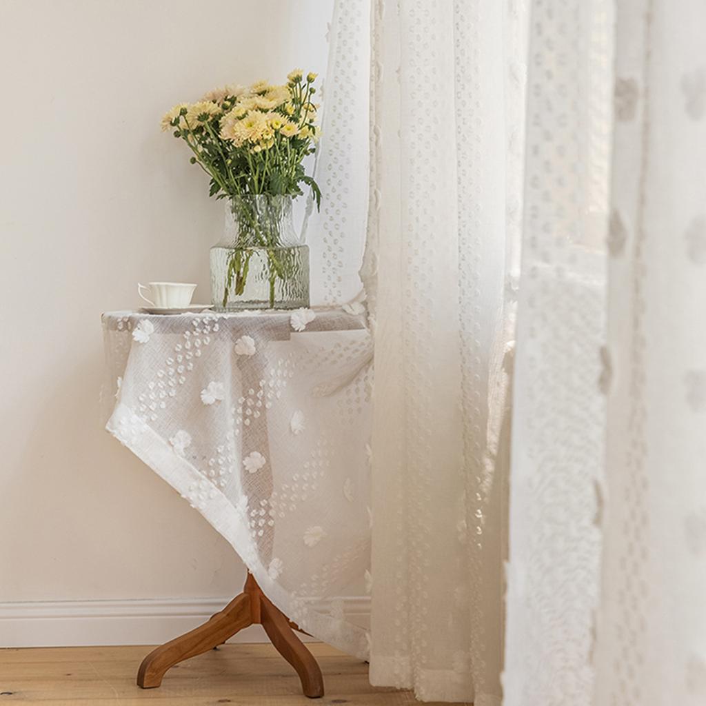 1pc French White with Fluffy Yarn High Light Curtains, Gauze Curtains for Living Room, Bedroom, Home Decorate Window Screens