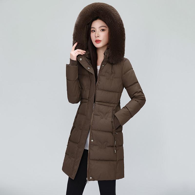 

Зимняя Новая Корейская Версия Приталенная Куртка с Подкладкой Утепленная Теплая Большой Меховой Воротник Куртка Большого Размера XXXL темно-коричневого