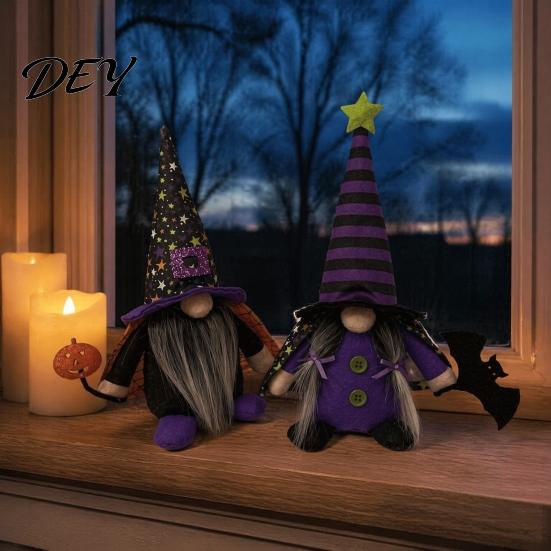 Purple Black Halloween Ornaments Gnome Decoration, Witch Swedish Tomte Ornament, Plush Atmosphere Enhancers Scandinavian Elf Dwarf for Party