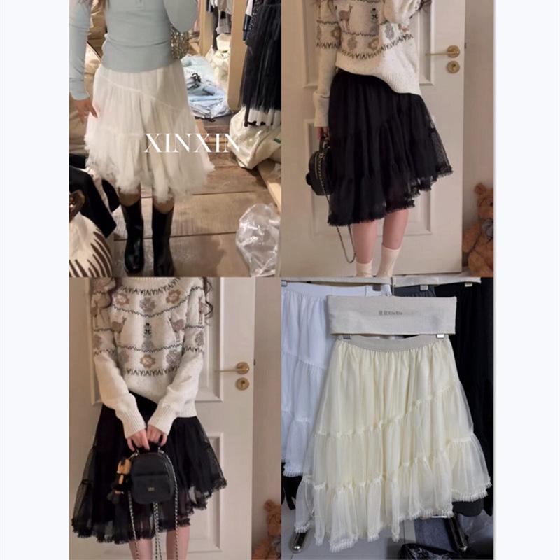

Spring 2026 Korean Matte Gray Layered Mesh Mini Skirt: Irregular, Elegant, and Versatile Fluffy Design. One Size абрикосовый