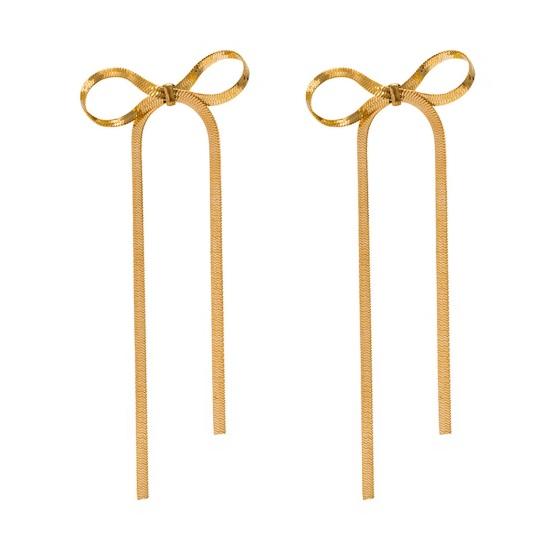 1 Pair Metal Bowknot Earrings Long Short Herringbone Tassel Luxury Elegant Women Girls Knotted Dangle Earrings Fashion Accessories Birthday Gift