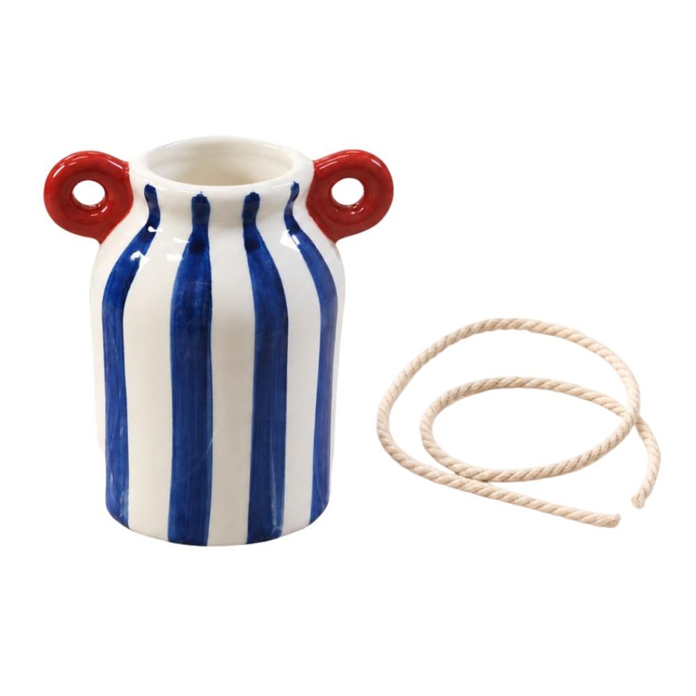 Double Handle Striped Flower Pot INS Wall Mounted Planter Hydroponic Vase Housewarming Gift