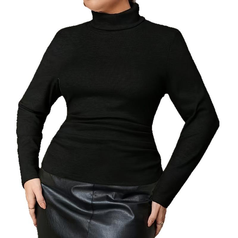 Women S Plus Size Elegant Solid Color Long Sleeve Top