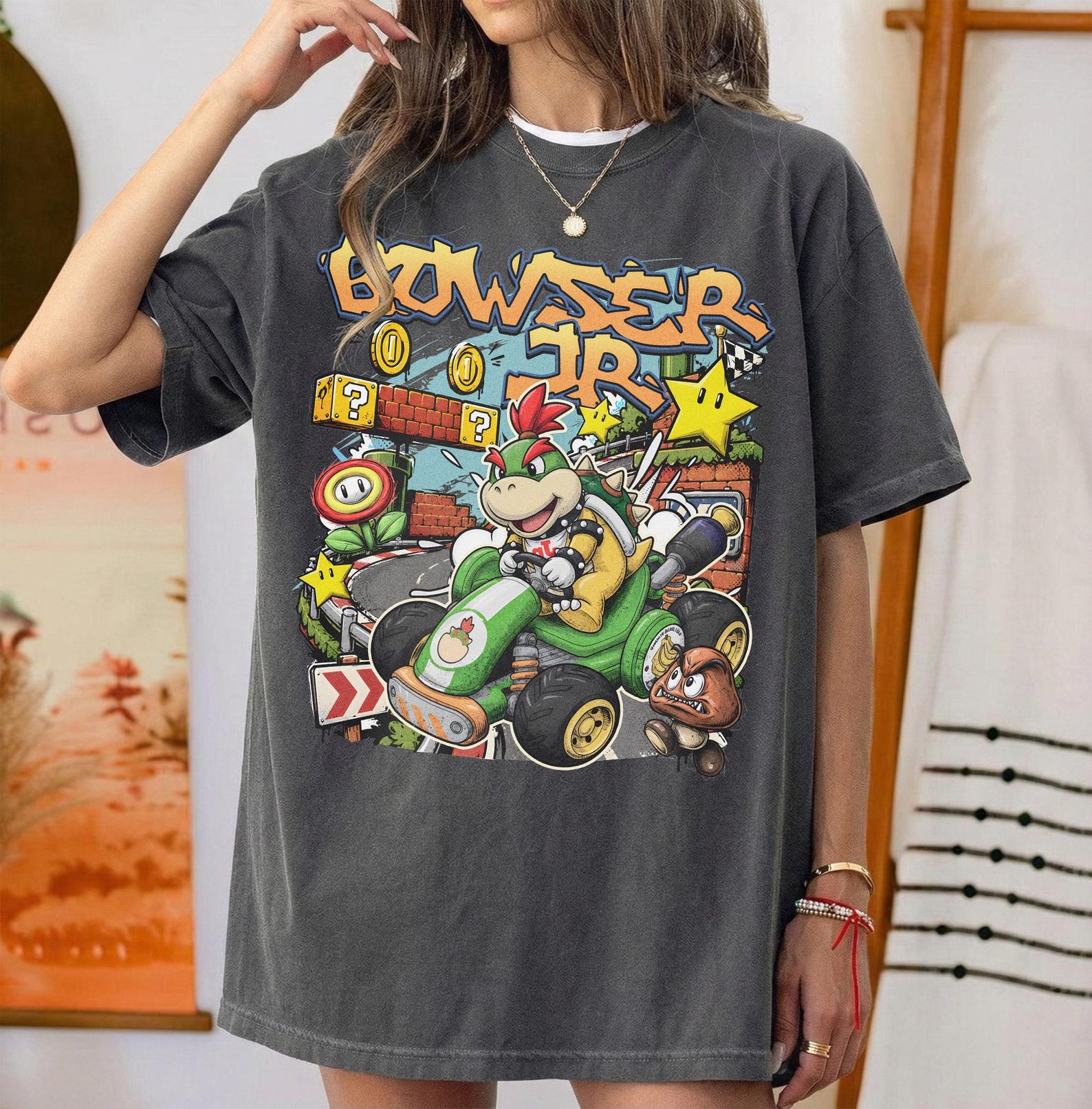 Bowser Jr Shirt, Super Mario Kart Tee, Nintendo Gamer Gift, Retro Video Game Top XL
