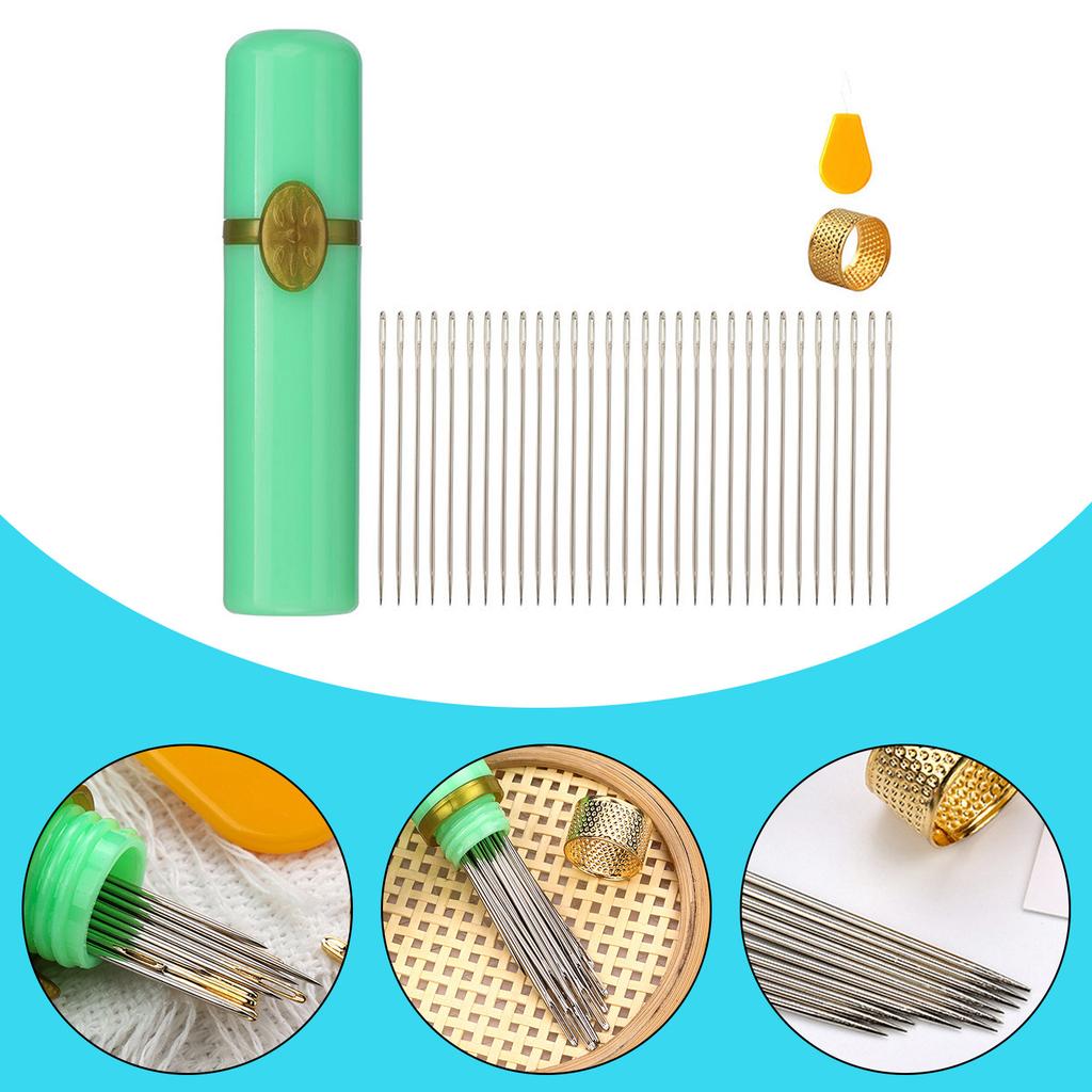 Needle with Large Eye Hand Sewing Needle Set Sewing Thimble Stitching Needle Yarn Knitting Needle for Crafts