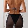 Color Block Braided Rope Mesh Quick Dry Sexy 3 Piece Bikini Set Elegant