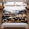 Horse Theme Soft Blanket Personalized Custom Name Text Print Warm Blanket Home Sofa Bedroom Decor