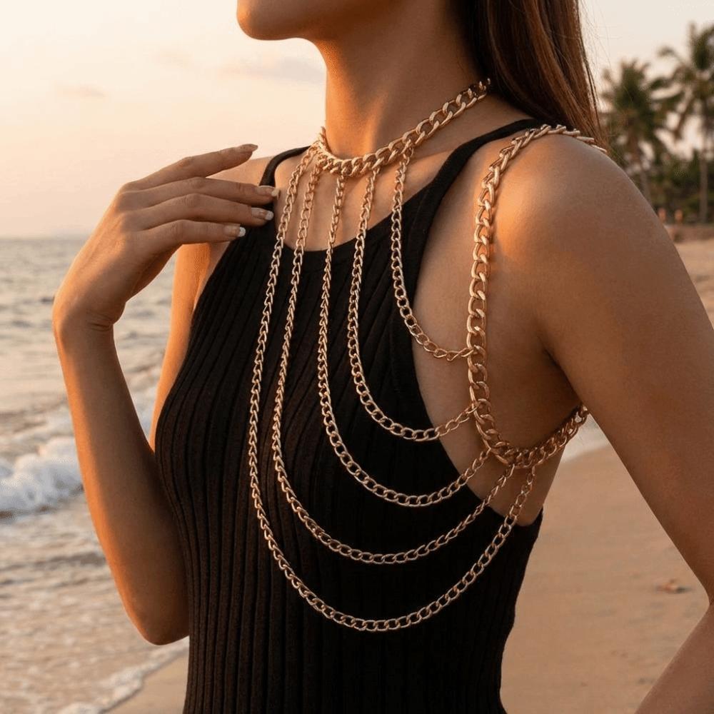 Einzigartiger Körperketten Schmuck Y2K Ein Schulter Kette Halskette INS Bikinis Körperkette Party Kleidung