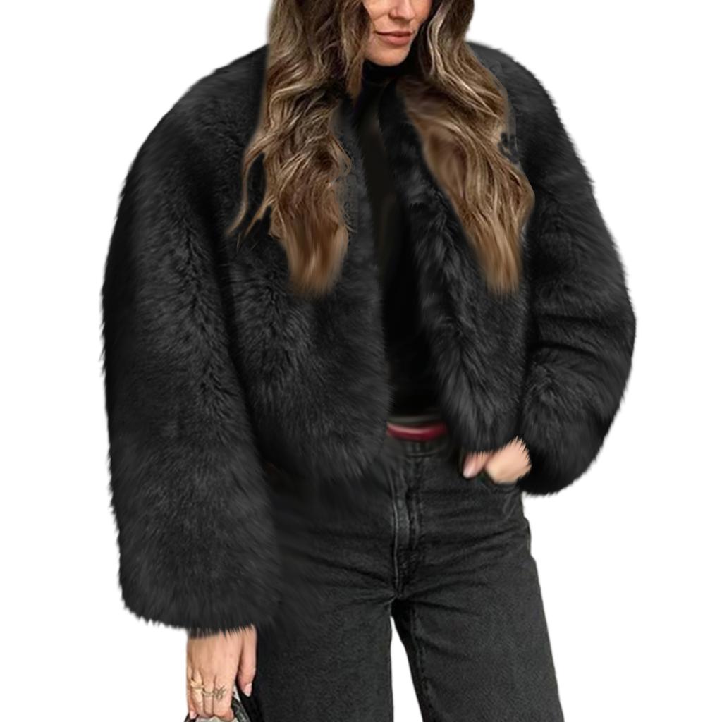 Women's Fashionable Warm Long Sleeve Solid-Color Furry Coat
