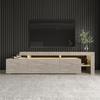 TV Stand with LED Lighting - BELIZ - Travertine Marble - 192 X 53 X 37 Cm