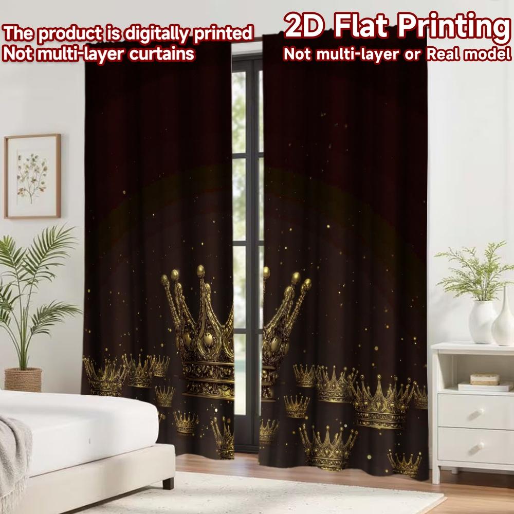 2D Flachdruck 2 Stück Vorhänge Goldene Krone Anordnung Digital Bedruckte Polyester Vorhänge Party Dekorationen Perfekt für