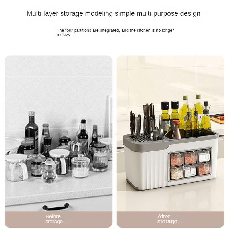 Multi-functional Seasoning Box Kitchen Storage Rack Seasoning Bottle Condiment Storage Rack Seasoning Tank Knife and Tableware Storage Box