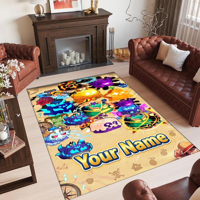 Personalized Crystal Velvet Carpet Custom Name Text,Blox Fruits Anti Slip Area Rug For Home Decoration