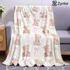 Blush Cute Bear & Bow Cartoon Anime Print Flannel Blanket Soft Warm Throw for Kids Bedroom Sofa Bed Christmas Office Car