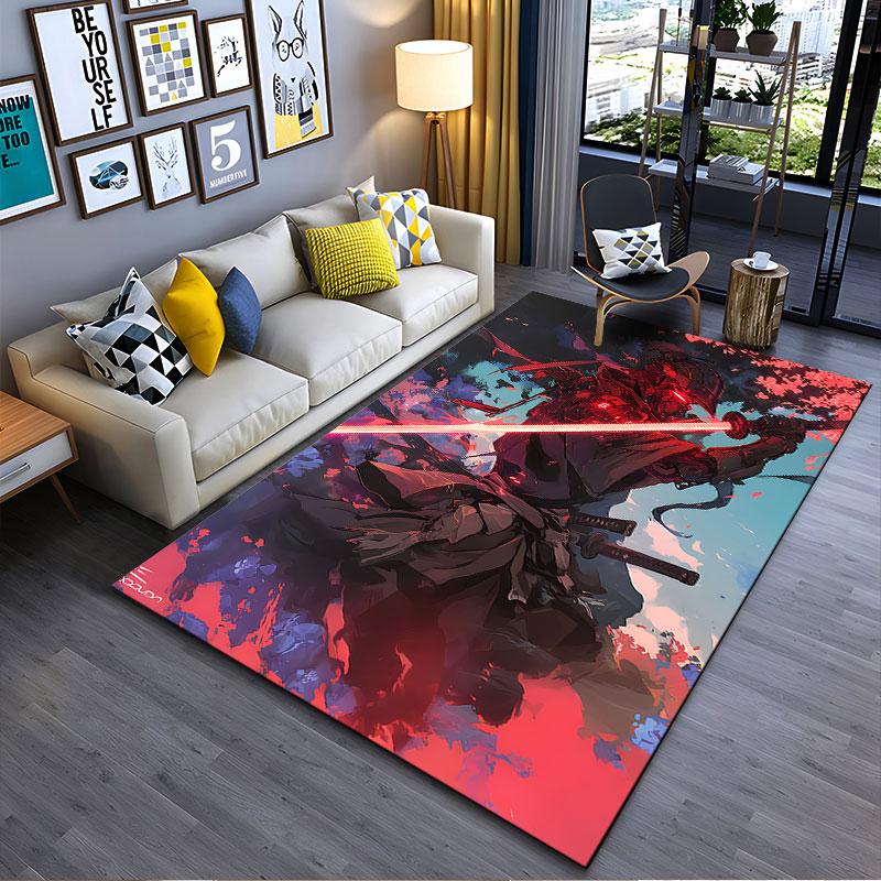 Samurai with Glowing Red Sword suitable as a non-slip mat for the living room or bedroom sofa