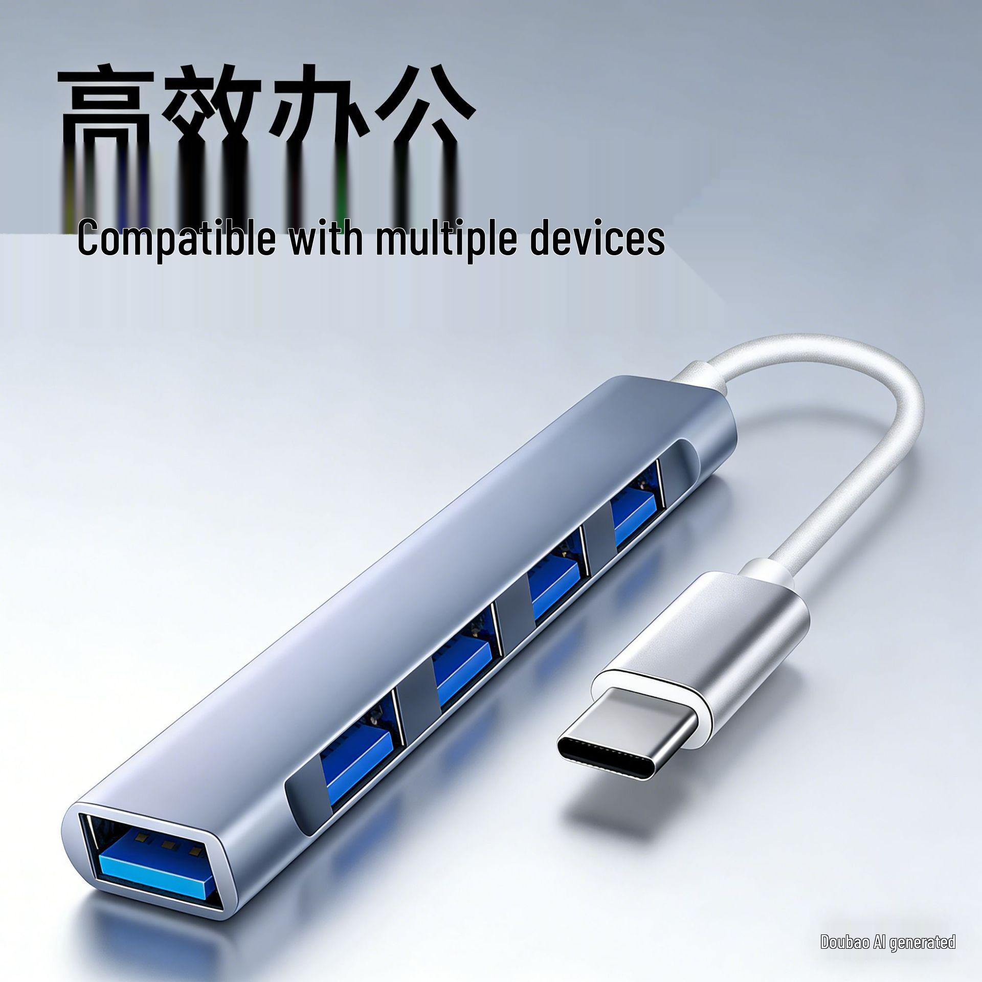 Type-C USB Hub Multi-Port Docking Station for Phones & Laptops TYPE C 4 Ports Silver