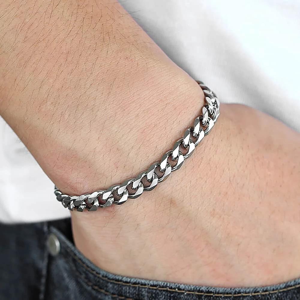 Ny Trendy Cubansk Lenke Herrearmbånd Klassisk Rustfritt Stål 3/5/7/9mm Bredde Kjede Armbånd For Menn Kvinner Zirkon Gave