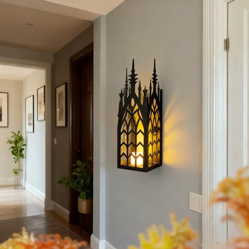 1Pcs Wall Candle Sconce Holder Gothic Cathedral Wall Sconce Black Metal Wall Mount Candle Holder For Living Room