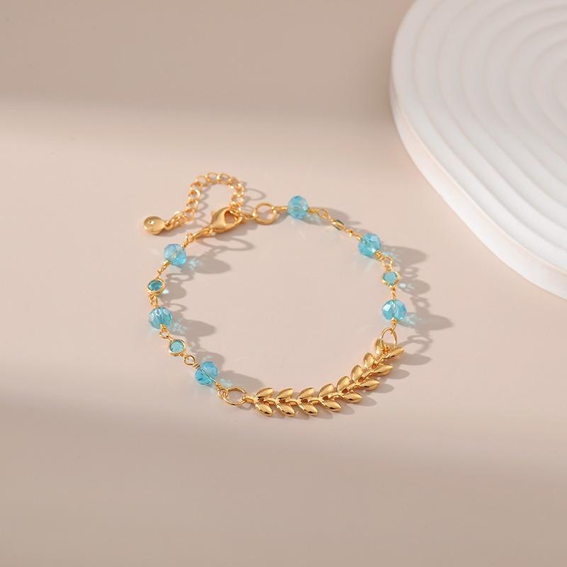 Wheat Ear Chain Blue Crystal 18k Gold Plated Fashion Women Bracelet Jewelry