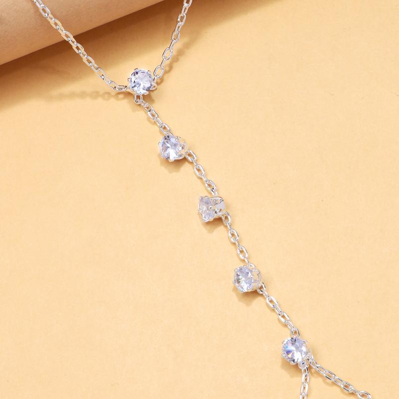Light Luxury Cubic Zirconia Chain Bracelet for Women Dainty Bracelet Finger Ring Conjoined Chain Party Charm Jewelry Accessories