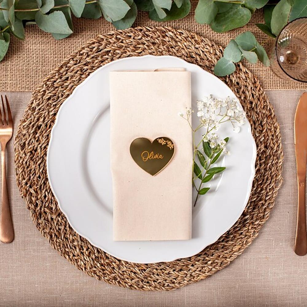 Personalized 5Pcs Heart Acrylic Mirror Place Card Wedding Favor Guest Table Decor Name Tags  Bridal Shower Engagement Hen Party