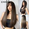 European Style Champagne Brown Long Straight Hair Wig with Bangs